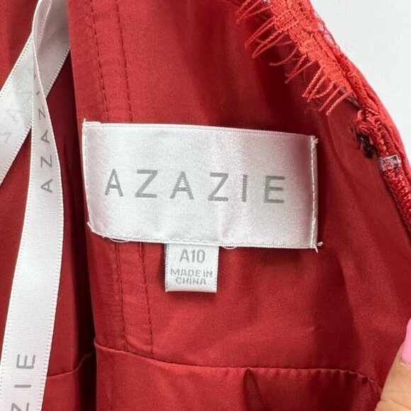 Azazie - Women's Cicely Rust Flowy Lace Chiffon bridesmaids Dress-Rust. Size:A10 - Picture 5 of 16